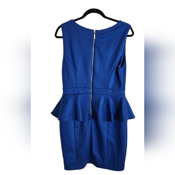 BISOU BISOU Michele Bohbot Cocktail Sleeveless Satin Peplum Dress Blue sz 10 EUC - Picture 2 of 6